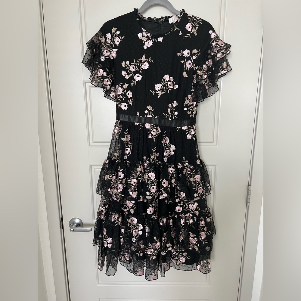 Rachel Parcell Black Floral Tiered Dress